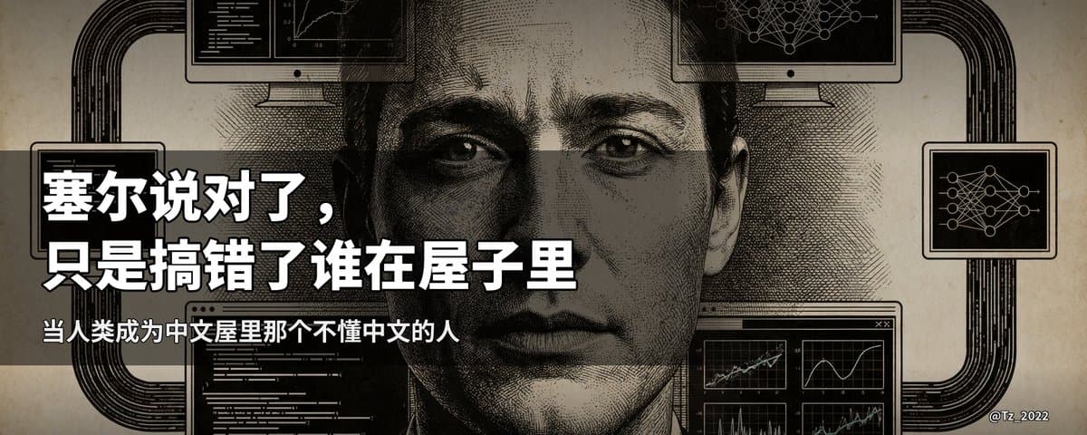 塞尔说对了，只是搞错了谁在屋子里 的人 —— 当人类成为中文屋里那个不懂中文的人 
